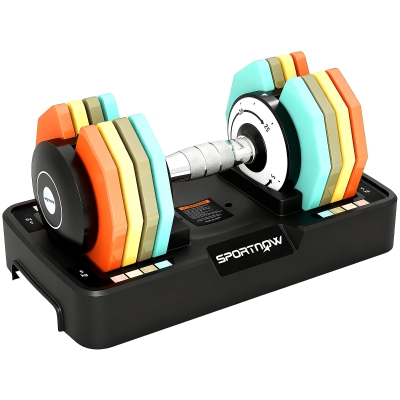 SPORTNOW Mancuerna Ajustable 5 en 1 de 5 a 25 kg con Base de Almacenamiento y Mango Antideslizante para Casa Gimnasio Multicolor