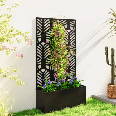 Outsunny Metal Raised Planter with Trellis Wall-Mounted Black