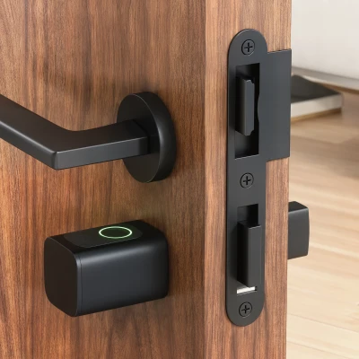HOMCOM Cerradura Inteligente 5 en 1 con Huella App Tuya Bluetooth Código Tarjeta NFC/RF Llave Códigos Temporales Negro