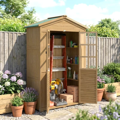 Outsunny Armadio da Giardino in Legno con Finestre Marrone Chiaro
