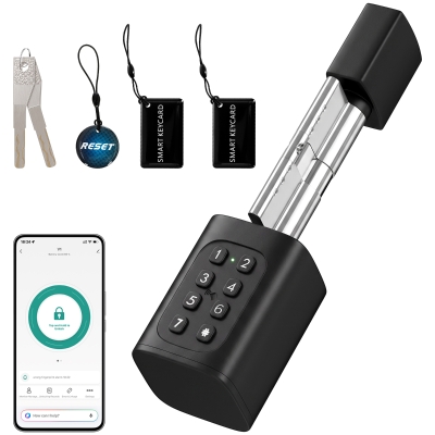HOMCOM Cerradura Inteligente 5 en 1 con Huella App Tuya Bluetooth Código Tarjeta NFC/RF Llave Códigos Temporales Negro