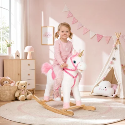 AIYAPLAY Caballito Balancín para Bebés Unicornio Sonidos de Cascos y Relinchos Boca y Cola Móviles 1-3 Años Blanco