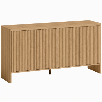 HOMCOM Buffet Chêne 4 Portes Rainurées, 147x40x77cm, Salon