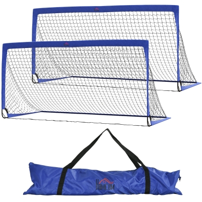HOMCOM Set of 2 Foldable Football Goal Net 6x3ft Blue