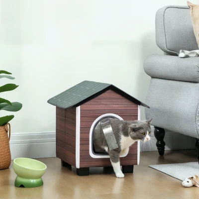 PawHut Insulated Outdoor Cat House with Cushion Red-Brown