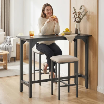 HOMCOM Bar Table Marble Effect Dining Black