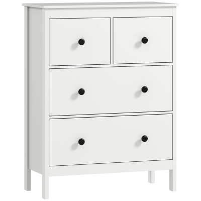 HOMCOM Cassettiera 4 Cassetti da Camera 74x35x97 cm Legno Bianco