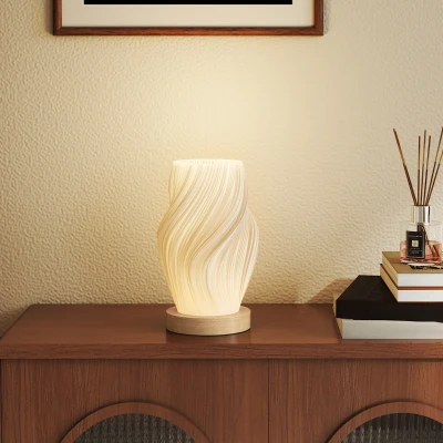 HOMCOM Lampada da Tavolo a 3 Colori in ABS Bianco e Legno