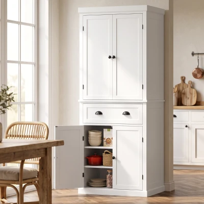 HOMCOM Kitchen Cupboard Freestanding Storage Cabinet 183cm White