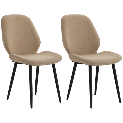 HOMCOM Velvet Dining Chairs Set of 2 Metal Legs Light Brown