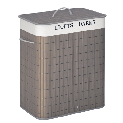 HOMCOM 100L Collapsible Laundry Basket Grey with Lid