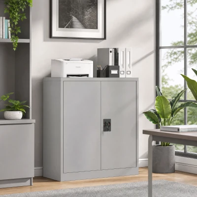 Vinsetto Armario Archivador Metálico con 2 Puertas Cerradura Estante Ajustable para Sala de Estar Estudio 80x40x92,5 cm Gris