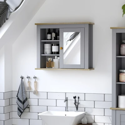 Kleankin Bathroom Wall Mirror Cabinet Grey with Adjustable Shelf
