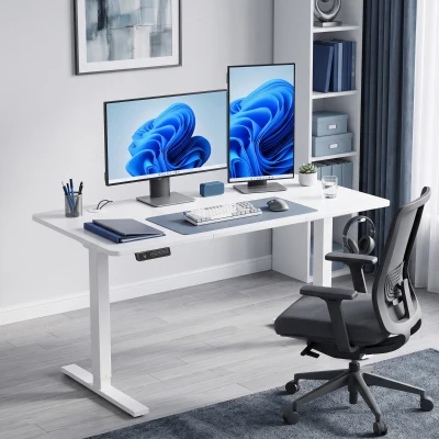 HOMCOM Height Adjustable Standing Desk LED Memory 2 Cable Holes White