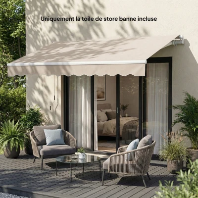 Outsunny Toile Store Banne 3,5x2,5m Déperlante Crème
