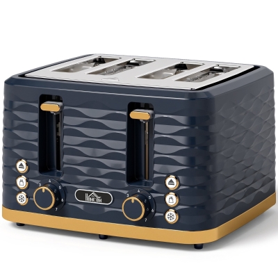 HOMCOM 4-Slice Toaster 7 Browning Levels High Lift Dark Blue