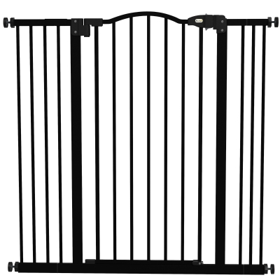 PawHut Puerta para Perros con Ancho Ajustable 76-104 cm Barrera de Seguridad para Perros con 2 Extensiones Negro