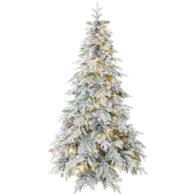HOMCOM Sapin Artificiel 180cm LED 350 Branches Enneigé Vert Blanc