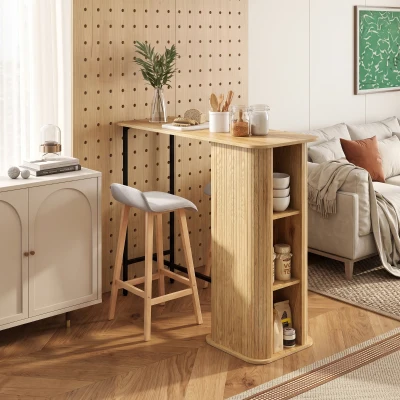 HOMCOM Table de Bar Bois Naturel avec Rangement Métal 112cm