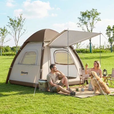 Outsunny Inflatable Camping Tent 3-Man Waterproof Cream