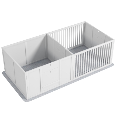 PawHut Boîte de mise bas pour chiens et chiots, parc de mise bas pour chiens porte à hauteur réglable 166 x 80 x 50 cm, blanc