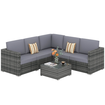 Outsunny 4 PCs Rattan Garden Furniture Set Grey