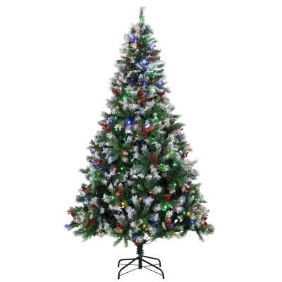 HOMCOM Árbol de Navidad Nevado 210 cm con 400 LED 11 Modos Mando a Distancia 1253 Puntas 44 Piñas y 44 Bayas Verde