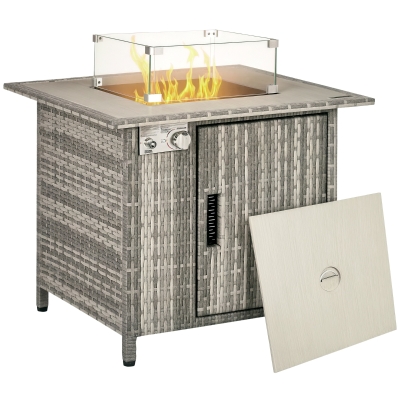 Outsunny Rattan Gas Fire Pit Table 50,000 BTU Grey