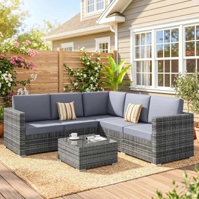 Outsunny 4 PCs Rattan Garden Furniture Set Grey