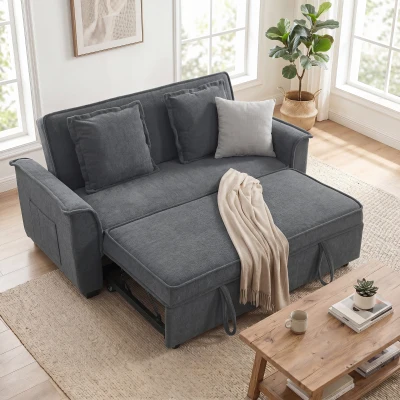HOMCOM 3 in 1 Divano Letto 2 Posti in Ciniglia, Grigio Scuro