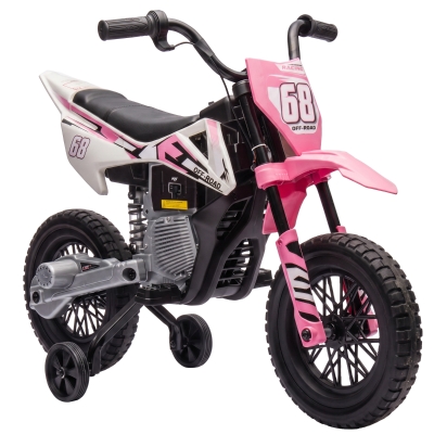 AIYAPLAY Kids 12V Ride On Motorcycle with Training Wheels Pink