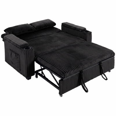 HOMCOM 2-Seater Sofa Bed Pull-Out Storage Armrests Black