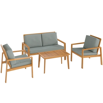 Outsunny 4-Piece Wooden Furniture Set with Cushions Teak