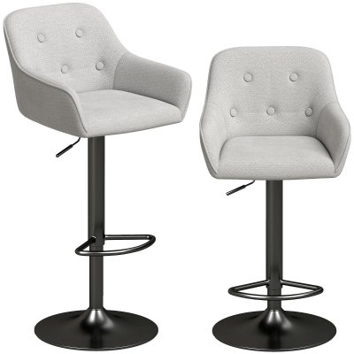 HOMCOM Set de 2 taburete de bar, scaune de bar din chenille, înălțime reglabilă, rotire 360°, spătar și suport pentru picioare, gri