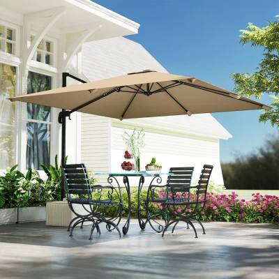 Outsunny Cantilever Parasol 3x3m Tilt 360° Rotation Khaki