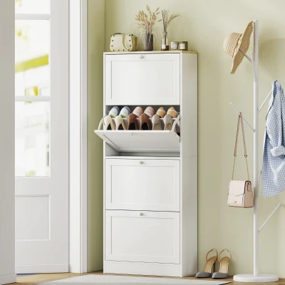 HOMCOM Meuble à Chaussures 4 Compartiments Étagères Blanc