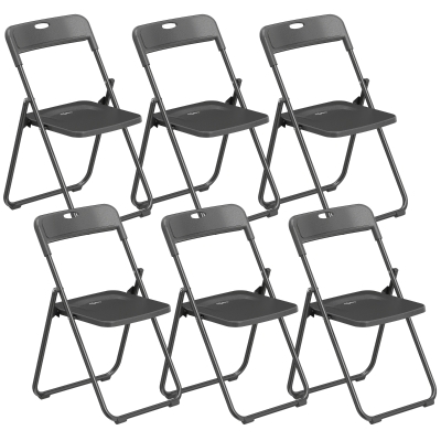 HOMCOM Juego de 6 Sillas Plegables de Plástico con Respaldo Curvo Diseño Ventilación Estructura de Acero 48,5x47x75 cm Negro