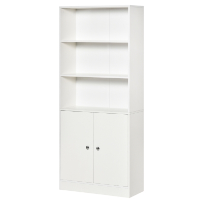 HOMCOM Estantería Librería con 3 Compartimentos Abiertos y 1 Armario con Estante Ajustable Almacenaje para Salón Estudio 70x29,5x167 cm Blanco