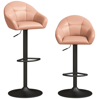 HOMCOM Bar Stools Adjustable Height Set of 2 with Backrest Brown