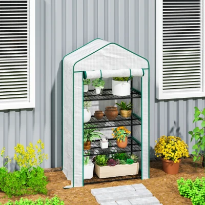 Outsunny 4-Tier Mini Greenhouse with Plastic Cover