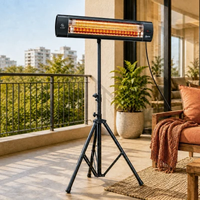 Outsunny Radiateur Infrarouge Pied 2500W Hauteur Réglable Noir