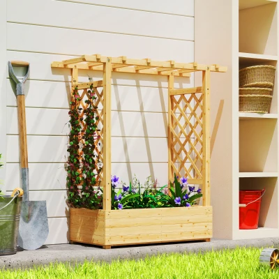 Outsunny Wooden Trellis Planter Box with Roof, Natural 110cm
