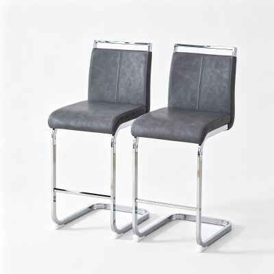 Lot de 2 tabourets de bar style nordique, Gris foncé+Argent