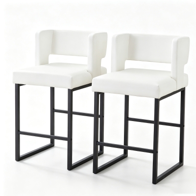 Lot de 2 tabourets de bar style nordique, Blanc+Noir