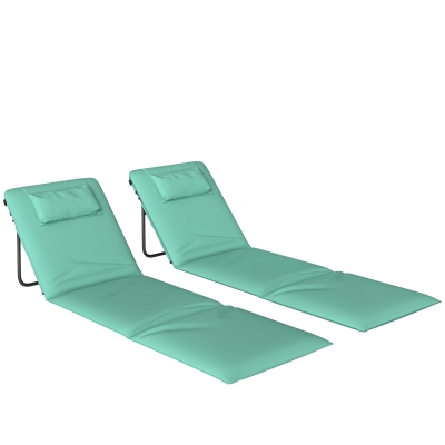 Outsunny Conjunto de 2 Esterillas de Playa Plegable con Respaldo Ajustable Reposacabezas Acolchado 146x50x2 cm Verde