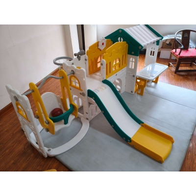 AIYAPLAY Set Tobogan și Leagăn 11 în 1 pentru Copii, Loc de Joacă Interior, Căsuță, Coș de Baschet, 1-4 Ani, Galben