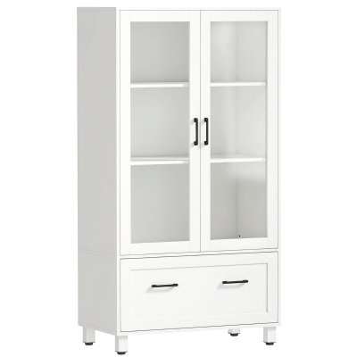 HOMCOM Arquivador com Portas de Vidro e Gaveta, Armário de Escritório com Barras Ajustáveis para Arquivo, 75x40x141 cm, Branco