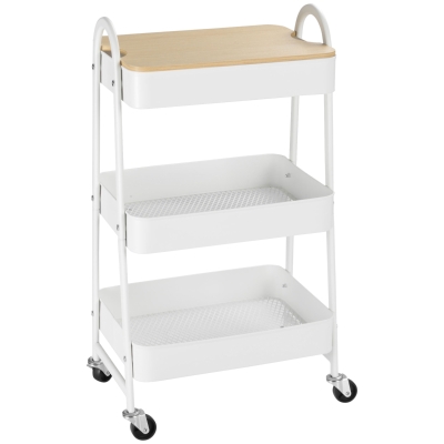 HOMCOM Carrito de Cocina con 3 Cestas de Acero y 1 Placa de Cubierta para Comedor Sala Baño 45x31x79,4 cm Blanco