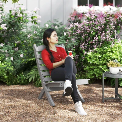 Outsunny Silla de Jardín de Madera con Listones Respaldo Inclinado y Protección Multicapa para Exterior 76x48x78 cm Gris