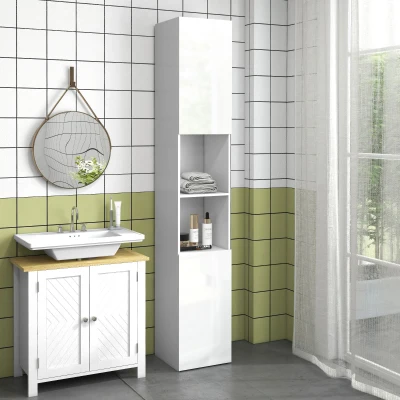 kleankin Mobile Bagno Alto Slim 181.5cm con 2 Armadietti, Bianco